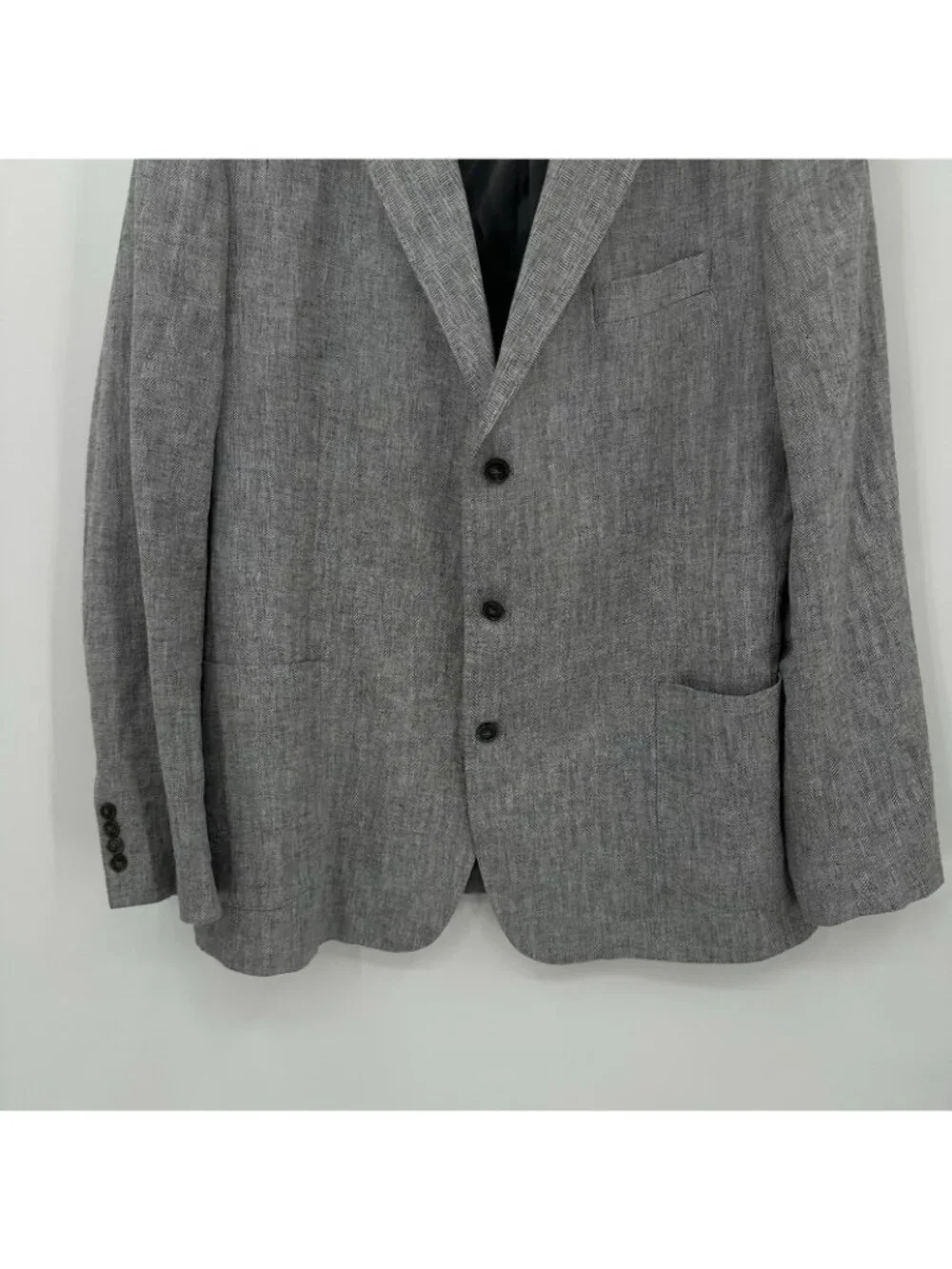 STAFFORD jacket blazer sport coat gray 48L classic fit linen cotton business